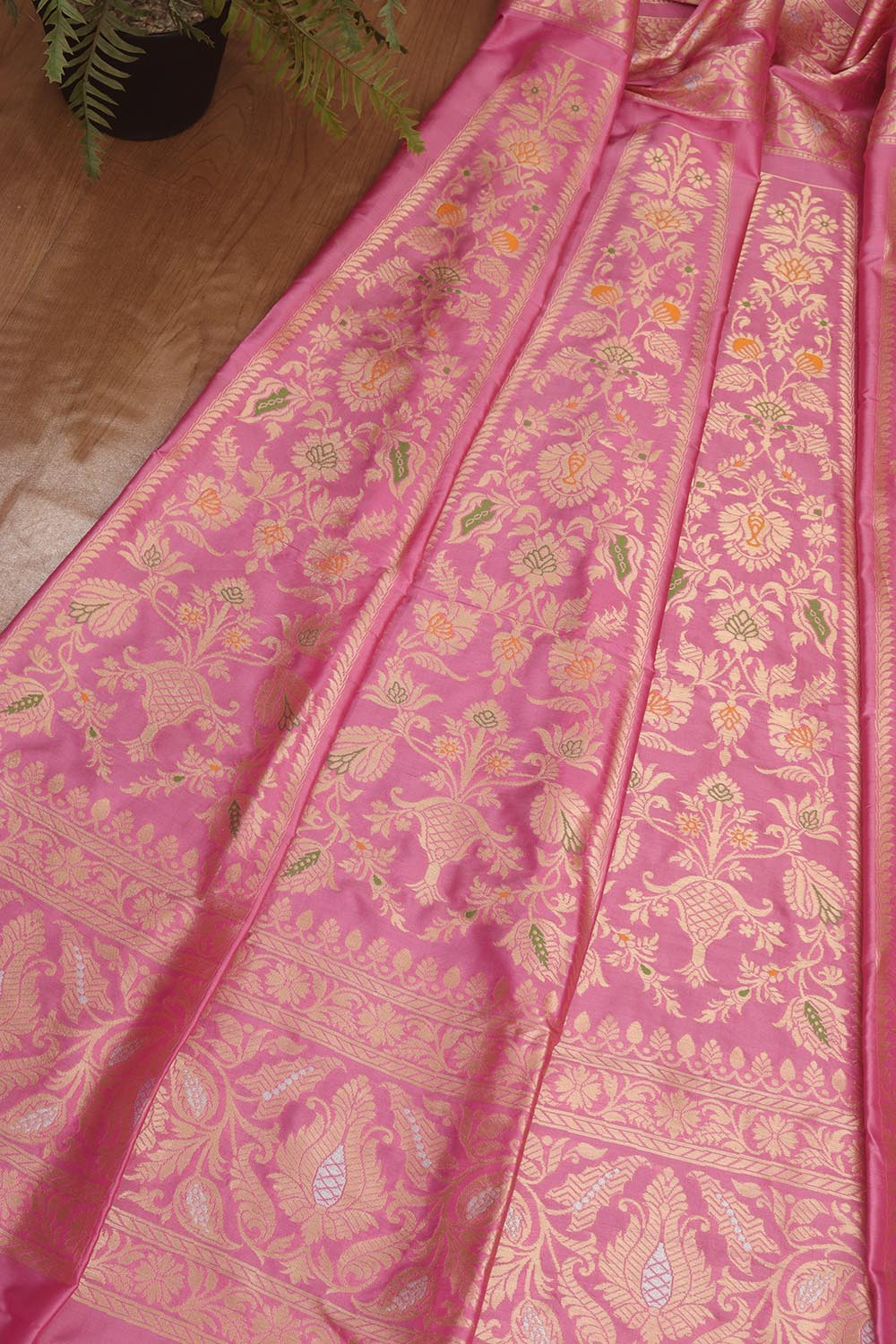 Pink Banarasi Pure Katan Silk Unstitched Lehenga Set - Luxurion World
