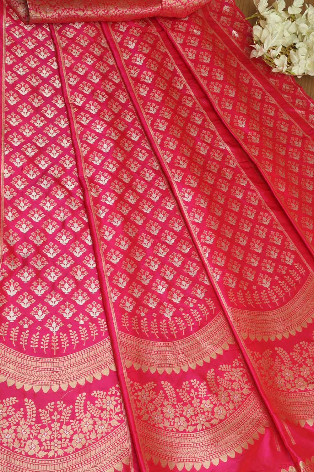 Pink Banarasi Pure Katan Silk Unstitched Lehenga Set - Luxurion World