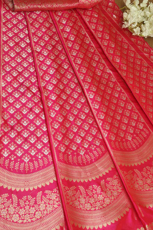Pink Banarasi Pure Katan Silk Unstitched Lehenga Set - Luxurion World