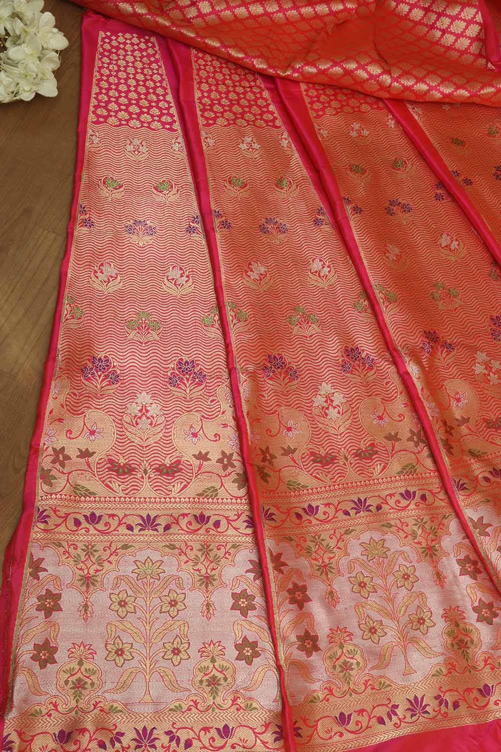 Pink Banarasi Pure Katan Silk Unstitched Lehenga Set - Luxurion World