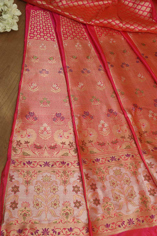 Pink Banarasi Pure Katan Silk Unstitched Lehenga Set - Luxurion World
