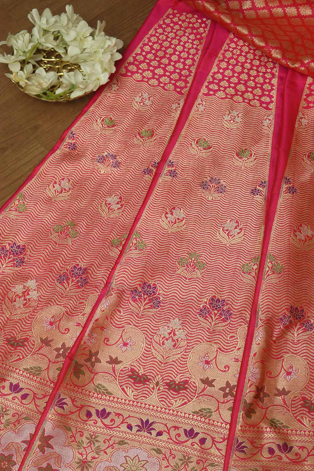 Pink Banarasi Pure Katan Silk Unstitched Lehenga Set - Luxurion World