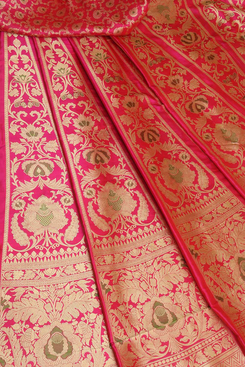 Pink Banarasi Pure Katan Silk Unstitched Lehenga Set - Luxurion World
