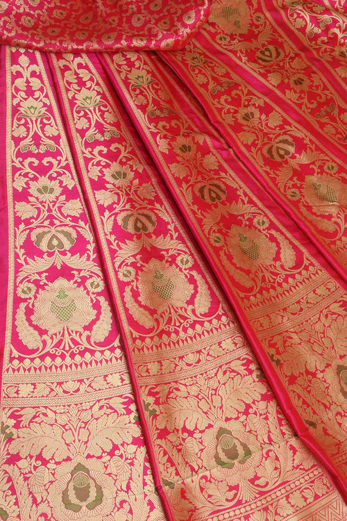 Pink Banarasi Pure Katan Silk Unstitched Lehenga Set - Luxurion World