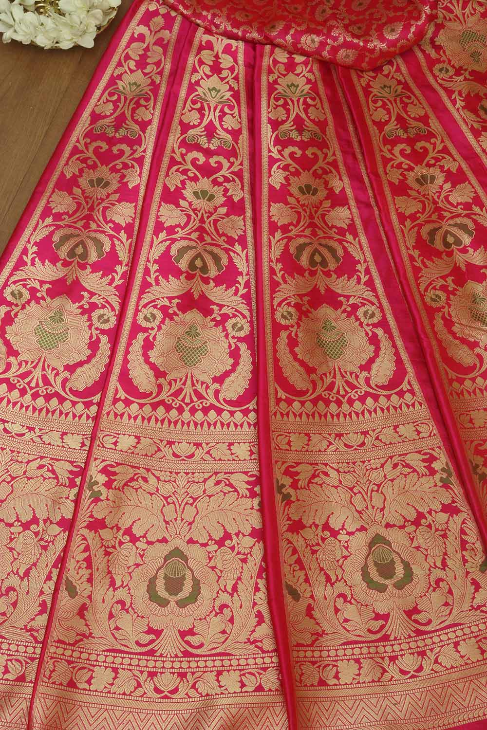 Pink Banarasi Pure Katan Silk Unstitched Lehenga Set - Luxurion World
