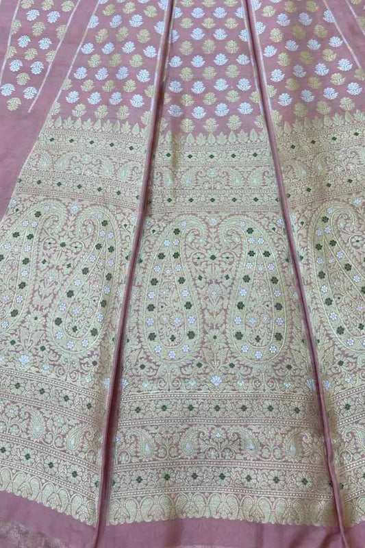 Exquisite Pink Silk Banarasi Lehenga Set