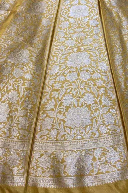 Yellow Katan Silk Banarasi Lehenga Set - Handloom Pure Elegance