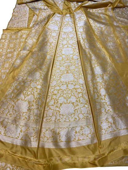 Yellow Katan Silk Banarasi Lehenga Set - Handloom Pure Elegance - Luxurion World