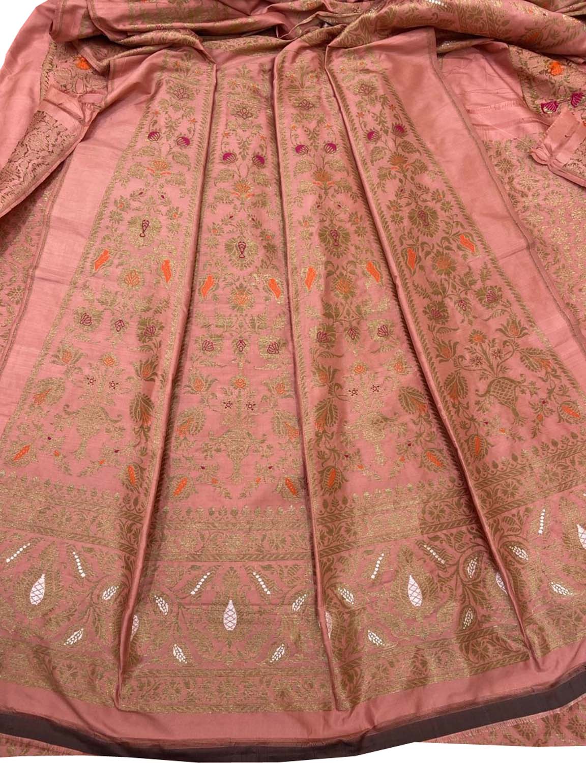 Luxurious Peach Pure Katan Silk Handloom Banarasi Lehenga - Luxurion World