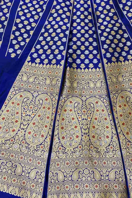 Exquisite Blue Silk Banarasi Lehenga Set