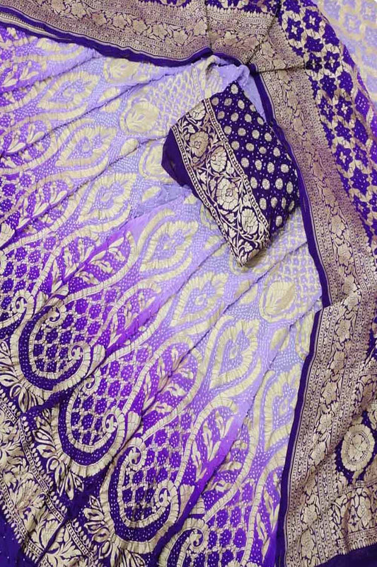 Elegant Purple Banarasi Bandhani Georgette Lehenga Set - Luxurion World
