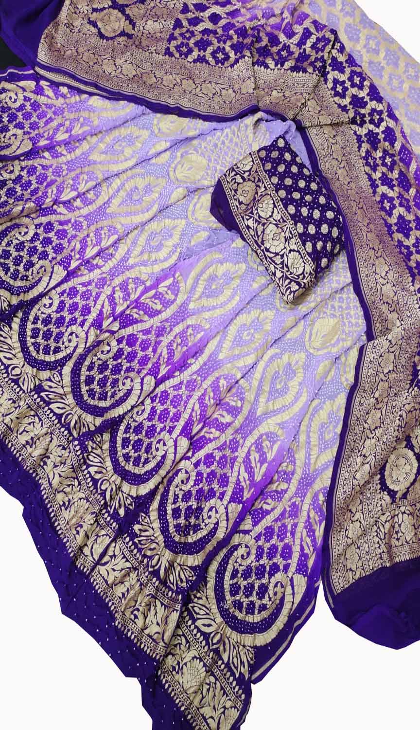 Elegant Purple Banarasi Bandhani Georgette Lehenga Set - Luxurion World