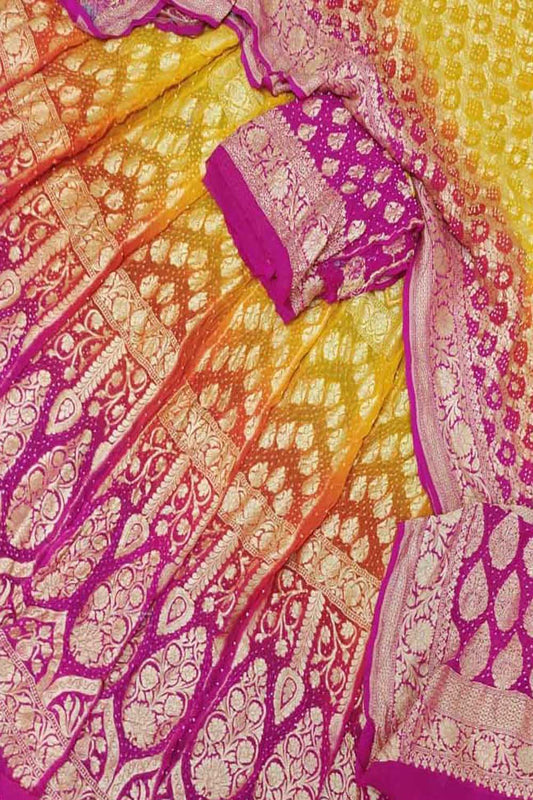 Exquisite Multicolor Banarasi Bandhani Georgette Lehenga Set - Luxurion World