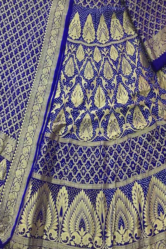 Blue Banarasi Bandhani Pure Georgette Semi Stitched Lehenga