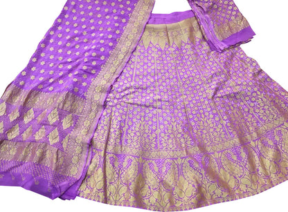 Purple Banarasi Bandhani Pure Georgette Semi Stitched Lehenga - Luxurion World