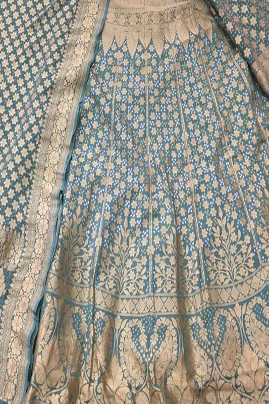 Grey Banarasi Bandhani Pure Georgette Semi Stitched Lehenga - Luxurion World