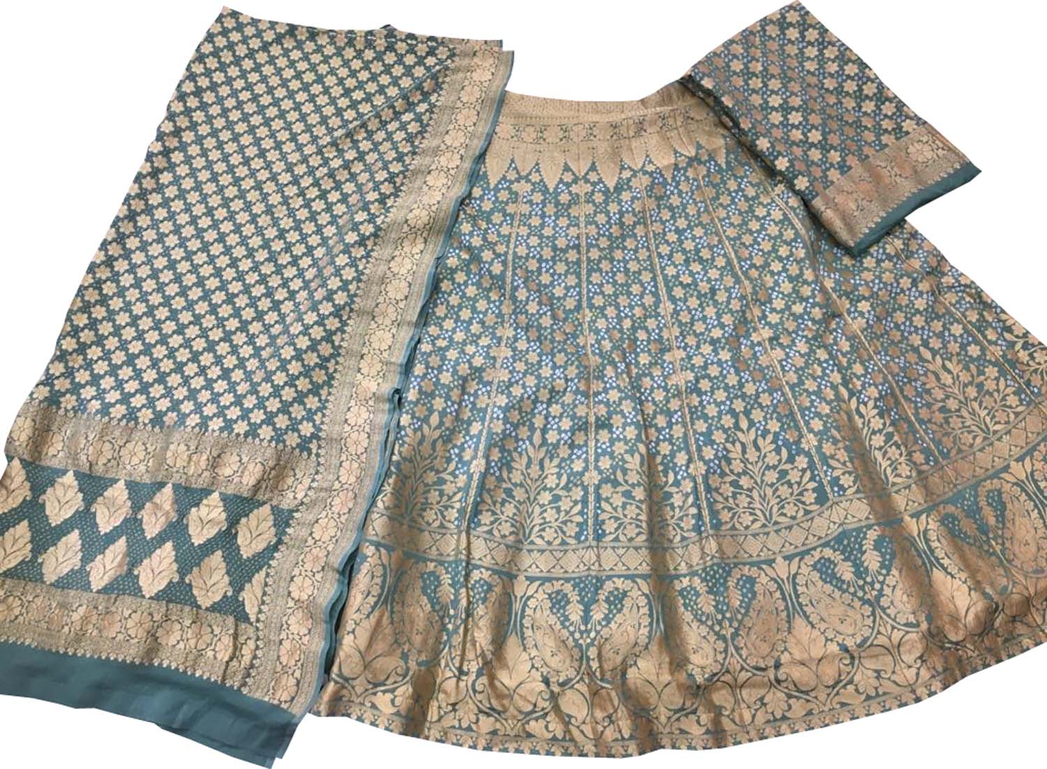 Grey Banarasi Bandhani Pure Georgette Semi Stitched Lehenga - Luxurion World