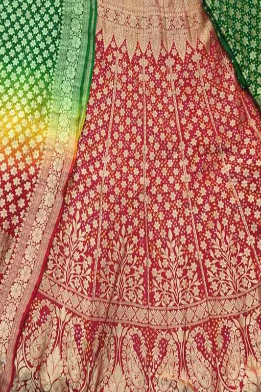 Multicolor Banarasi Bandhani Pure Georgette Semi Stitched Lehenga