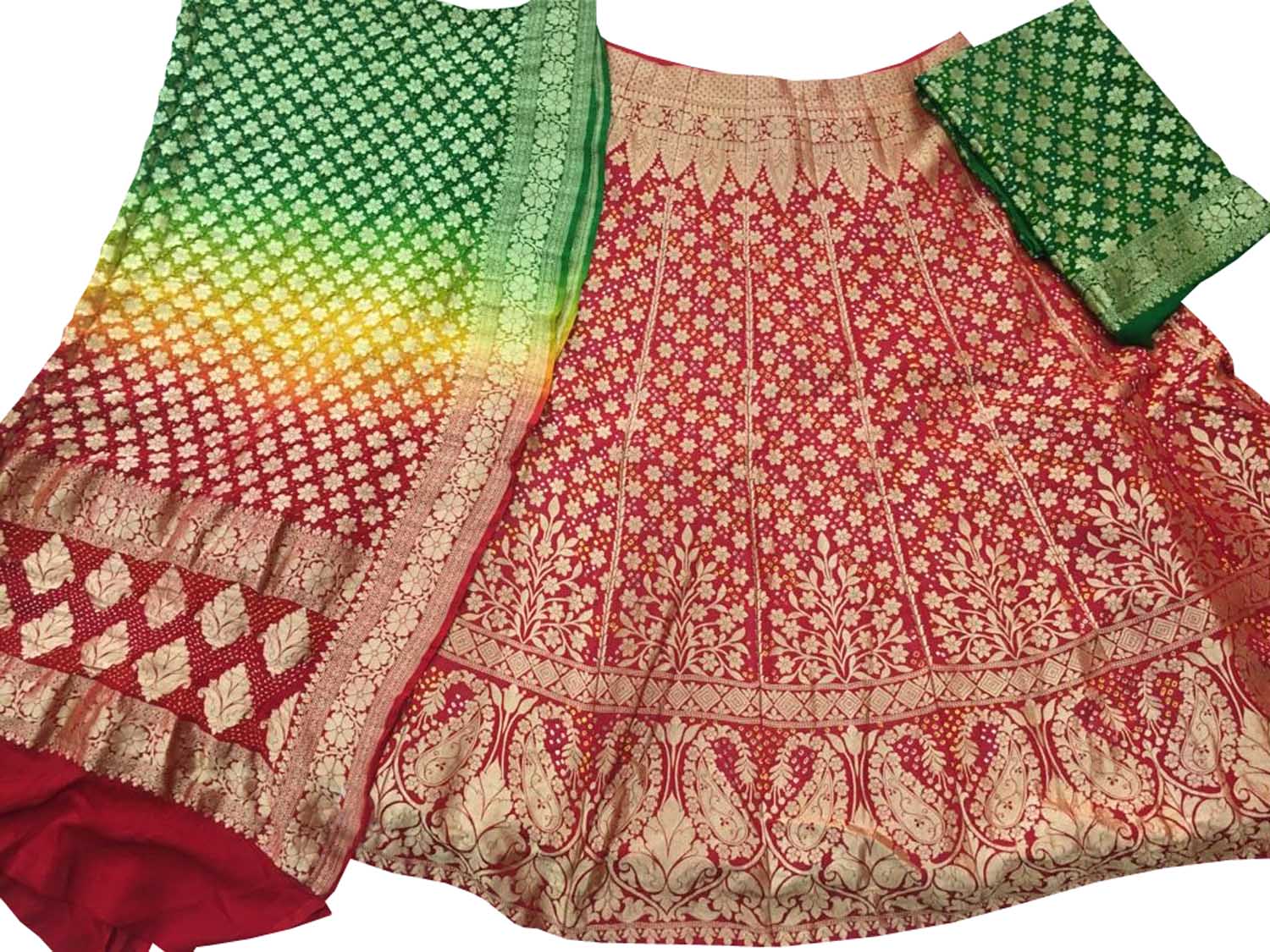 Multicolor Banarasi Bandhani Pure Georgette Semi Stitched Lehenga - Luxurion World