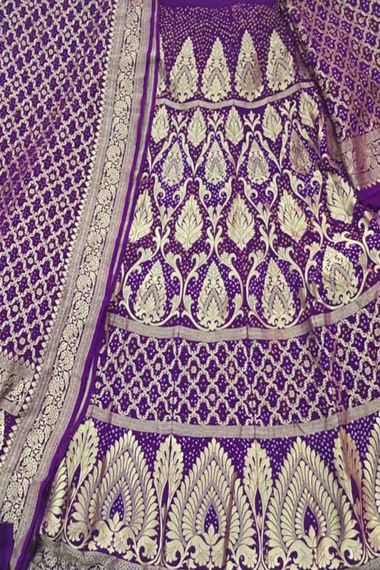 Purple Banarasi Bandhani Pure Georgette Semi Stitched Lehenga