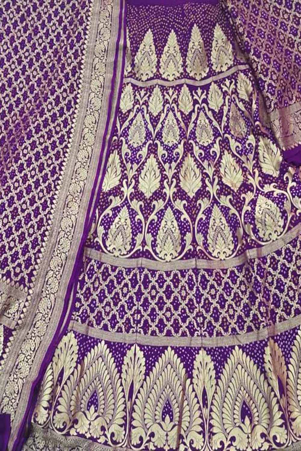 Purple Banarasi Bandhani Pure Georgette Semi Stitched Lehenga - Luxurion World