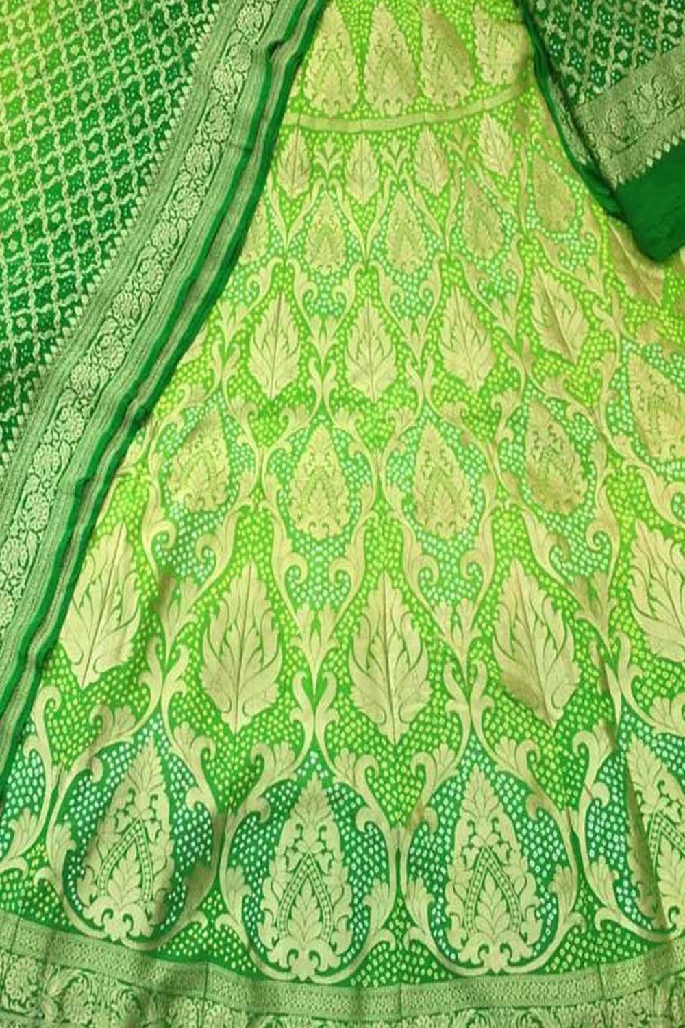 Green Banarasi Bandhani Pure Georgette Semi Stitched Lehenga - Luxurion World