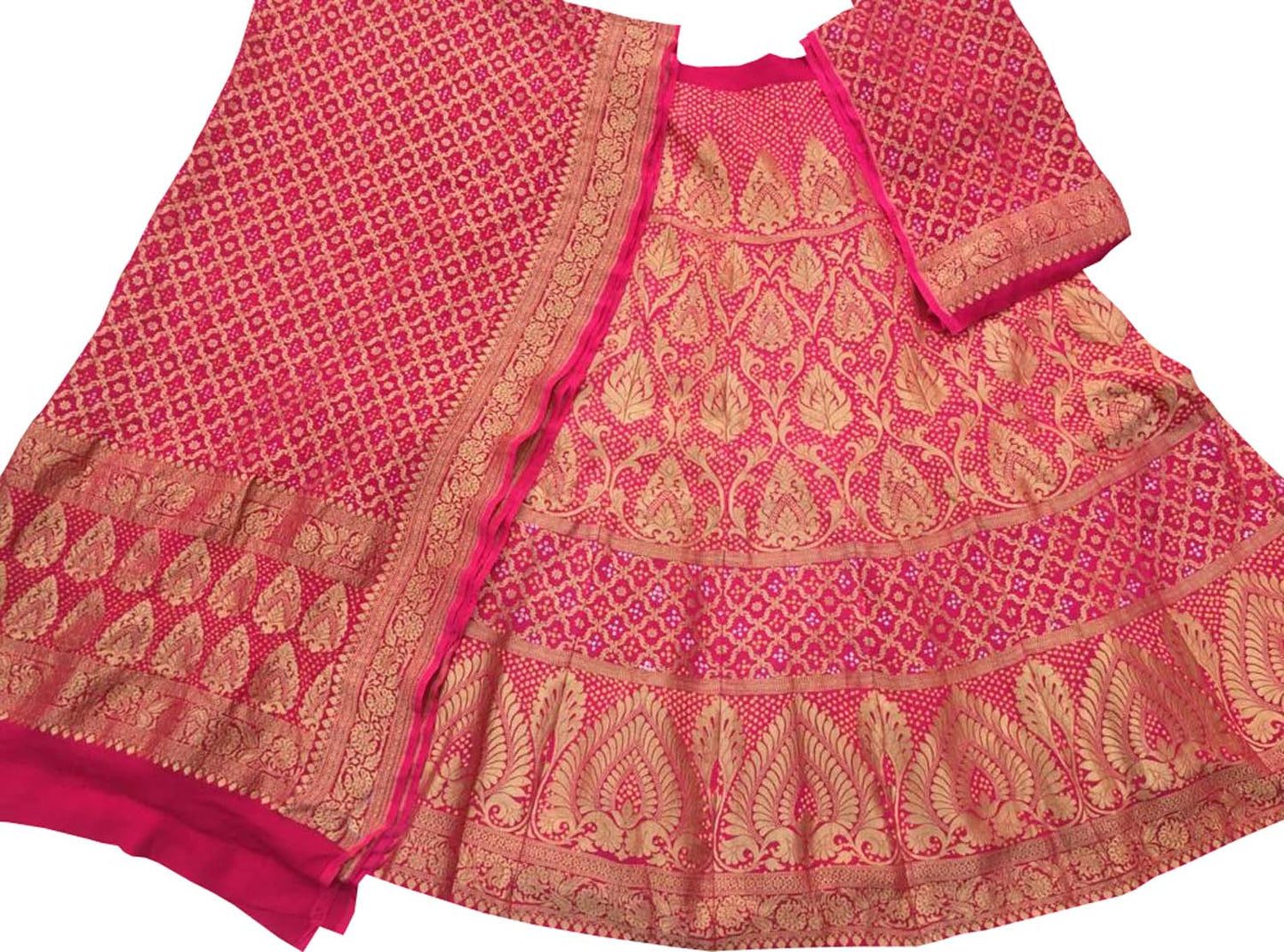 Pink Banarasi Bandhani Pure Georgette Semi Stitched Lehenga - Luxurion World