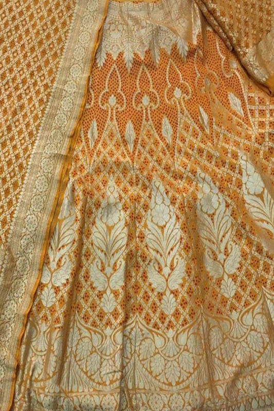 Yellow Banarasi Bandhani Pure Georgette Semi Stitched Lehenga - Luxurion World