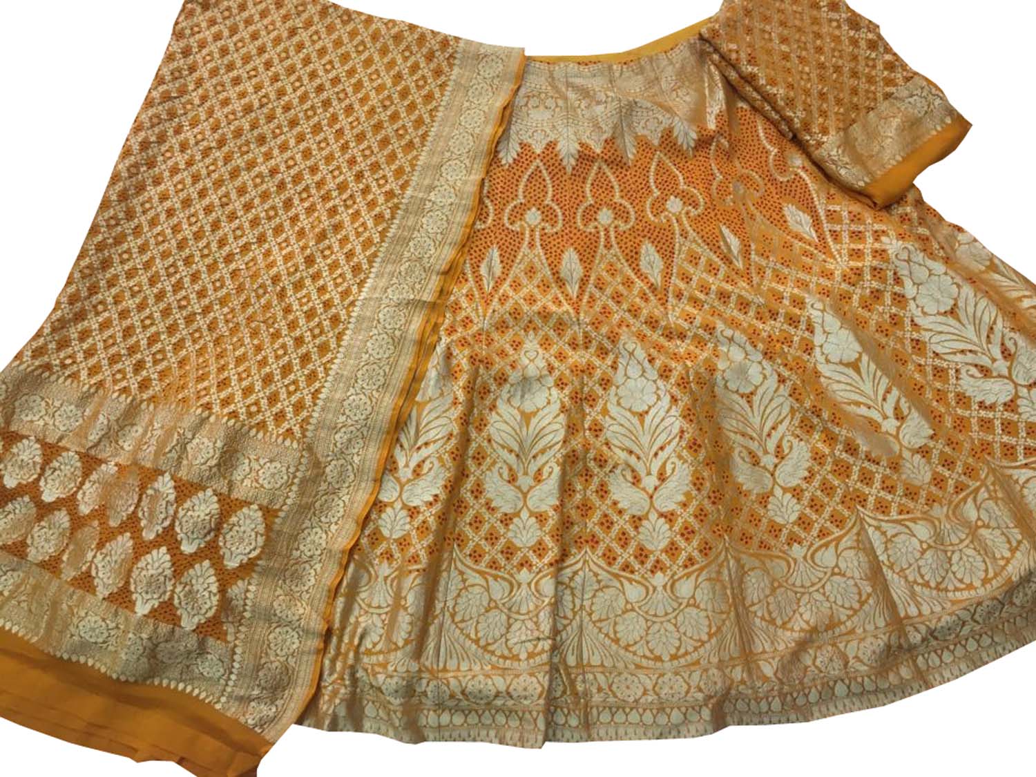 Yellow Banarasi Bandhani Pure Georgette Semi Stitched Lehenga - Luxurion World