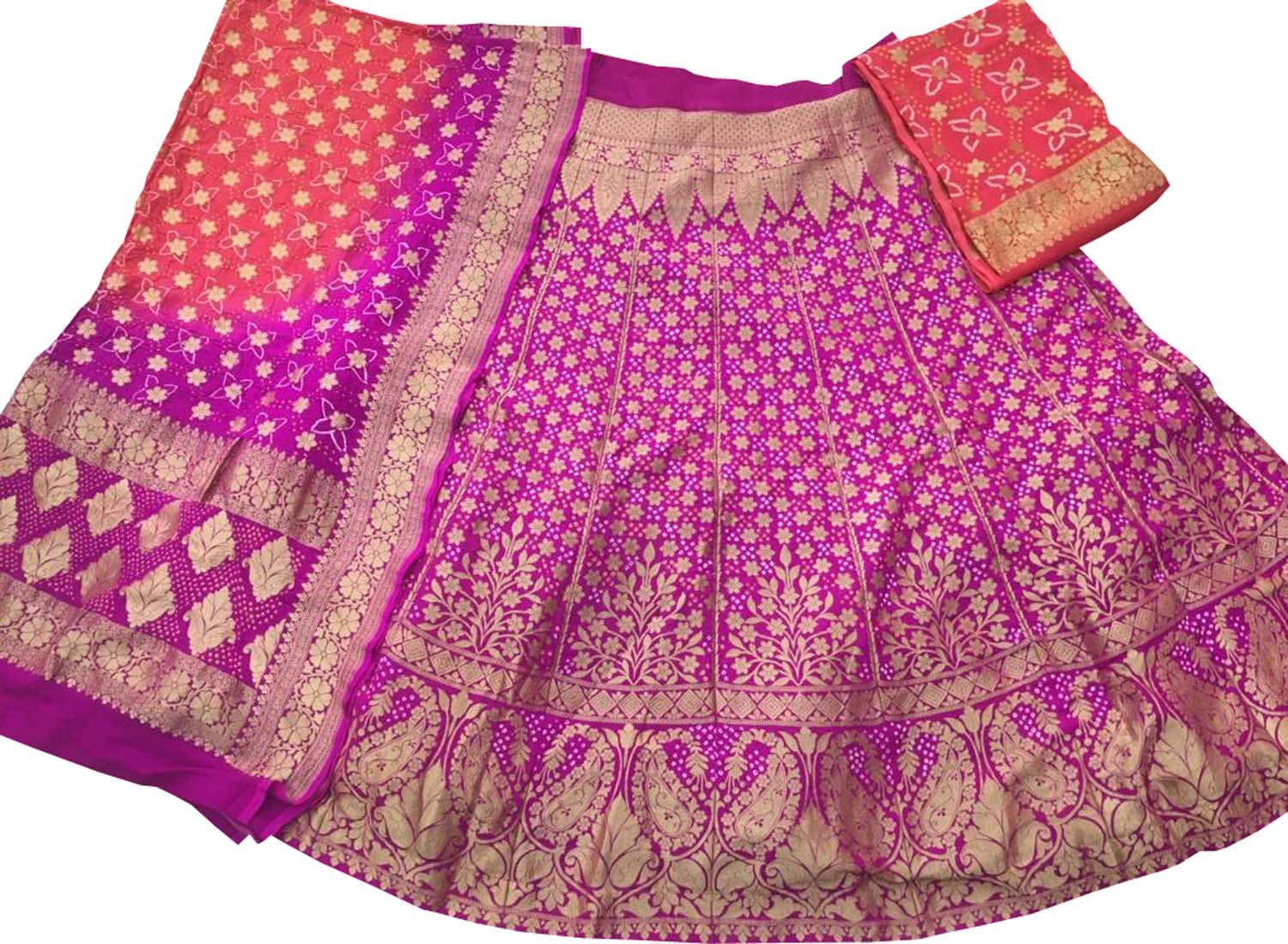 Pink Banarasi Bandhani Pure Georgette Semi Stitched Lehenga - Luxurion World