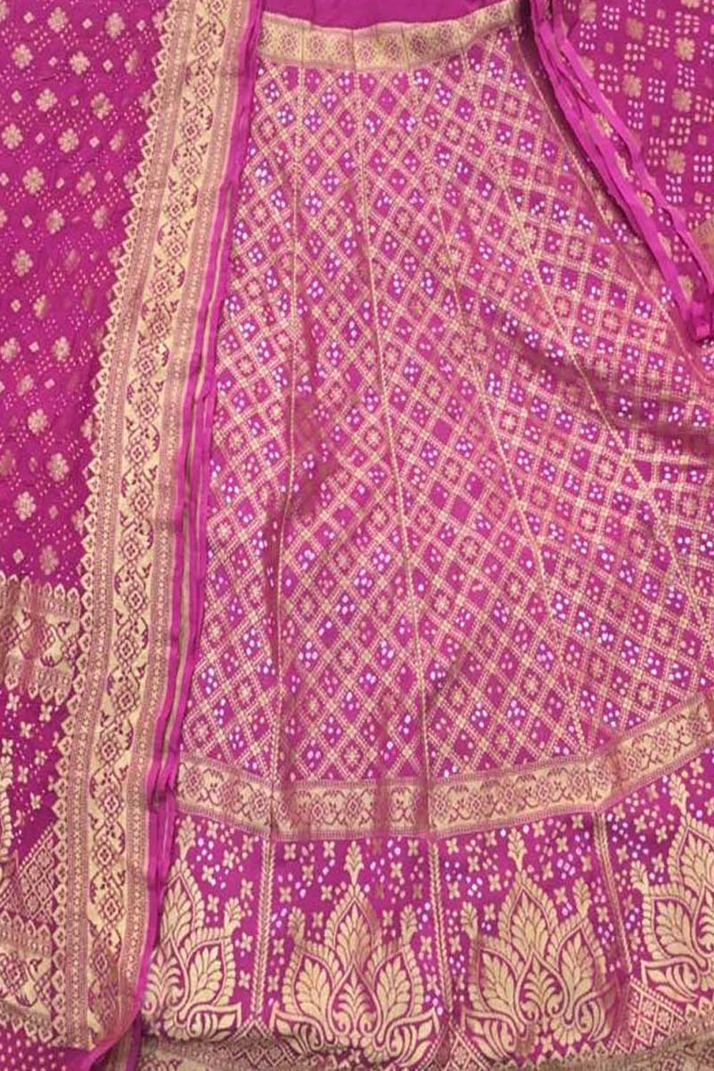 Pink Banarasi Bandhani Pure Georgette Semi Stitched Lehenga - Luxurion World