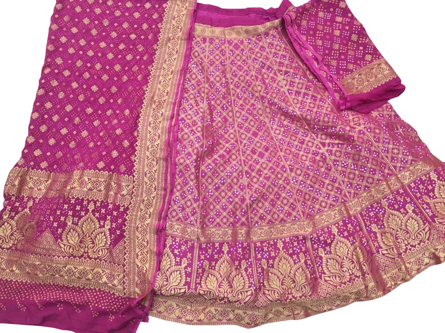 Pink Banarasi Bandhani Pure Georgette Semi Stitched Lehenga - Luxurion World