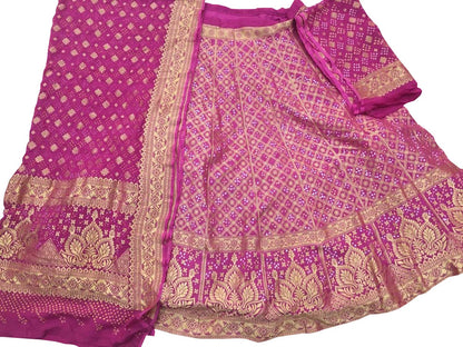 Pink Banarasi Bandhani Pure Georgette Semi Stitched Lehenga - Luxurion World