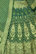 Green Banarasi Bandhani Pure Georgette Semi Stitched Lehenga - Luxurion World