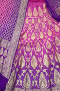 Pink And Purple Banarasi Bandhani Pure Georgette Semi Stitched Lehenga - Luxurion World