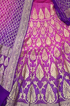Pink And Purple Banarasi Bandhani Pure Georgette Semi Stitched Lehenga - Luxurion World