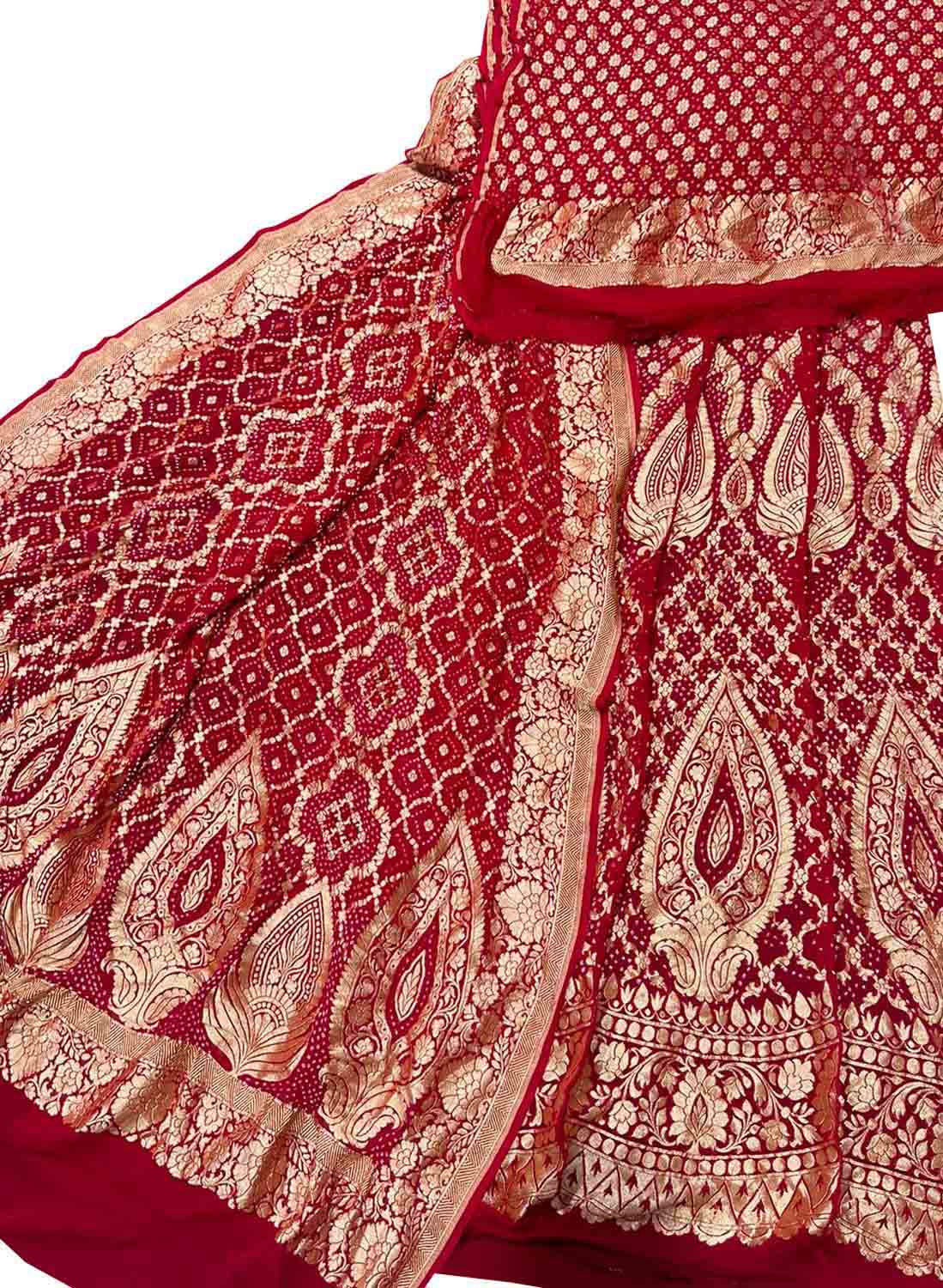 Red Banarasi Bandhani Georgette Lehenga Set - Luxurion World