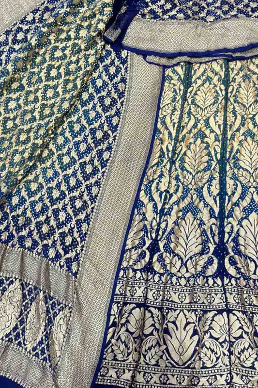 Blue Banarasi Bandhani Georgette Lehenga Set - Luxurion World