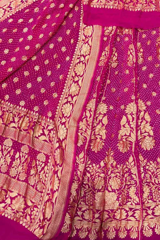 Pink Banarasi Bandhani Georgette Lehenga Set - Luxurion World