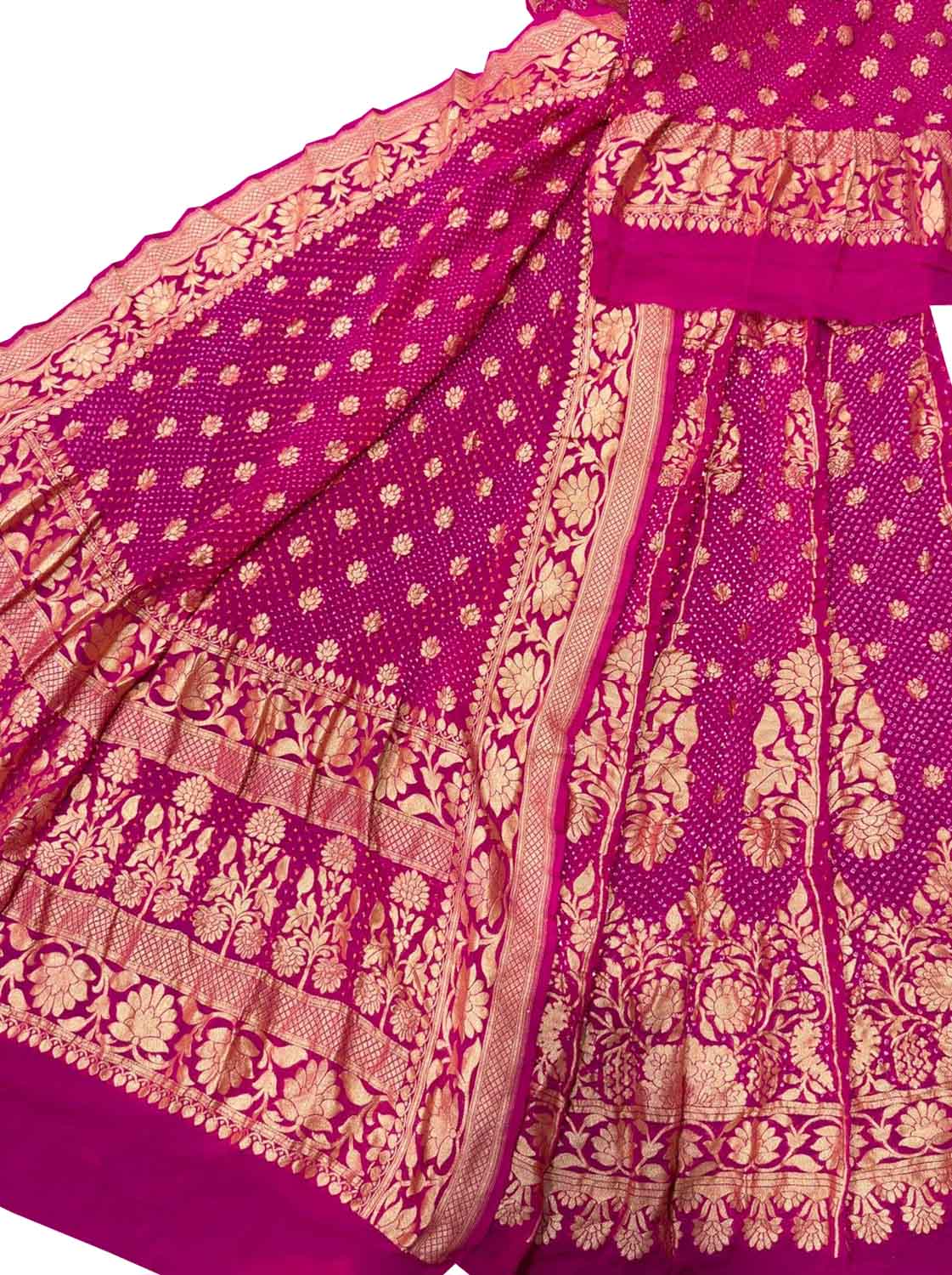 Pink Banarasi Bandhani Georgette Lehenga Set - Luxurion World