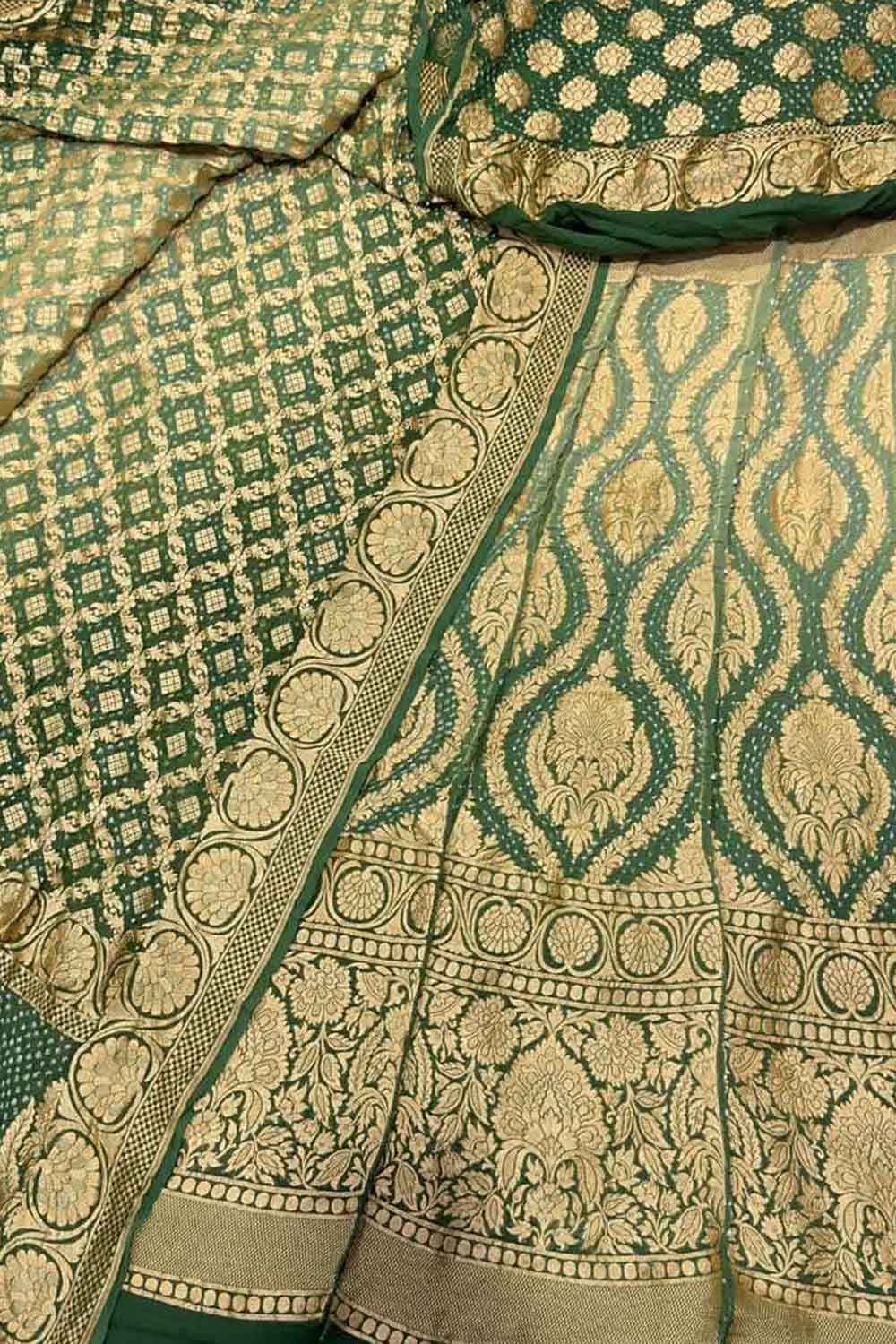 Green Banarasi Bandhani Georgette Lehenga Set - Luxurion World
