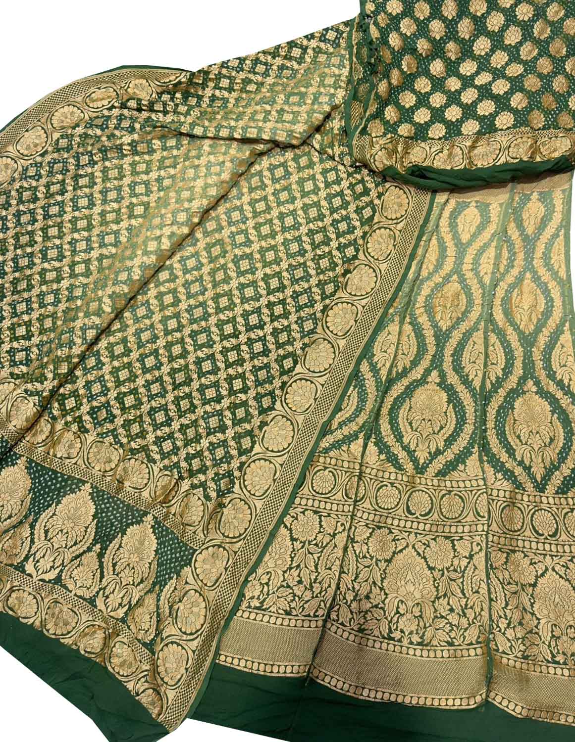 Green Banarasi Bandhani Georgette Lehenga Set - Luxurion World