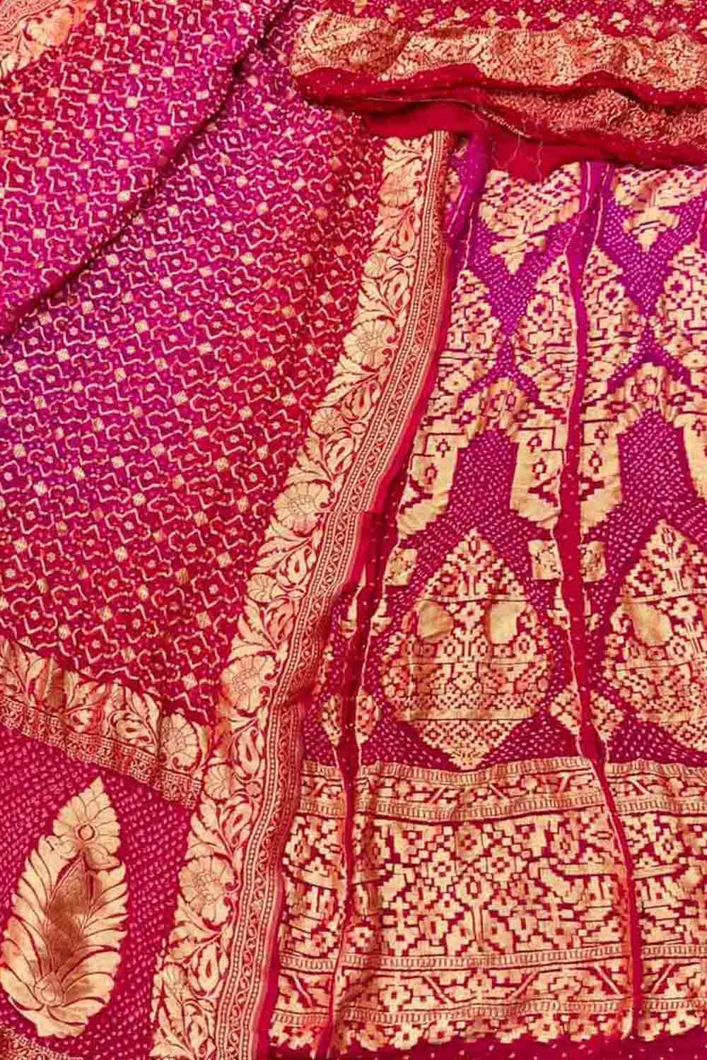 Red & Pink Banarasi Bandhani Georgette Lehenga - Luxurion World