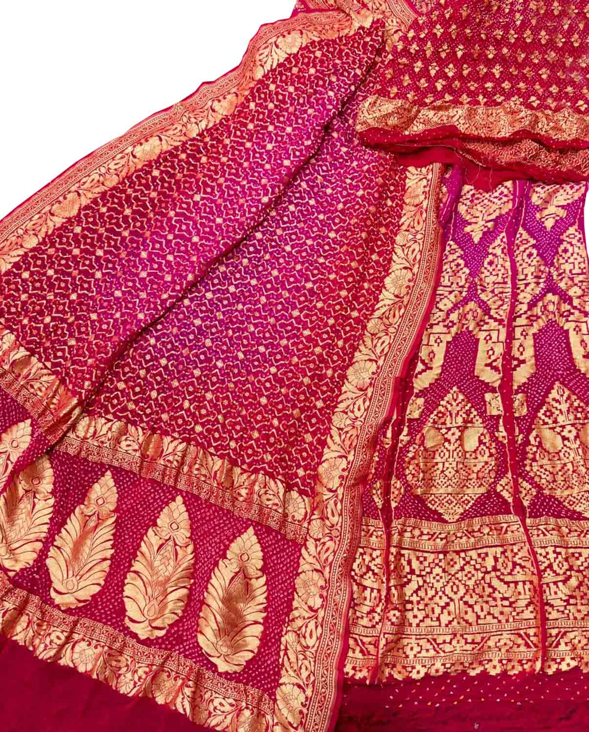 Red & Pink Banarasi Bandhani Georgette Lehenga - Luxurion World