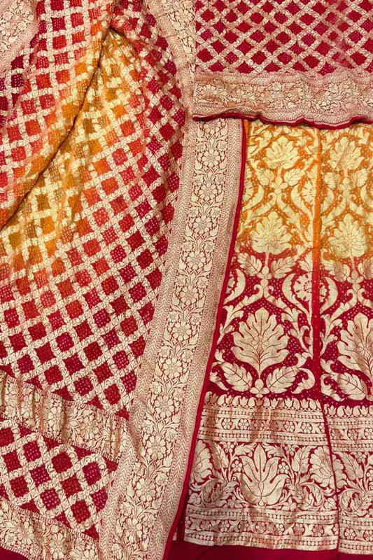 Stunning Yellow & Red Bandhani Georgette Lehenga Set - Luxurion World
