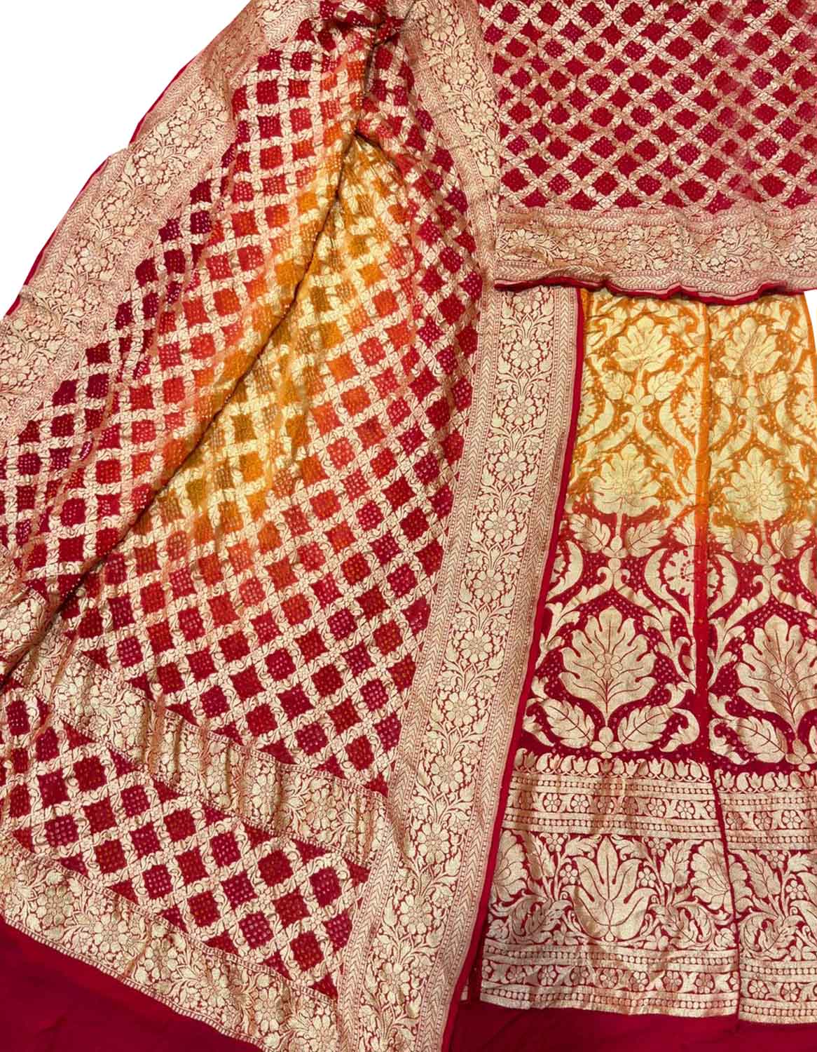 Stunning Yellow & Red Bandhani Georgette Lehenga Set - Luxurion World