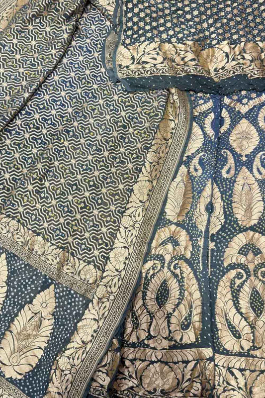 Elegant Grey Banarasi Bandhani Georgette Lehenga Set - Luxurion World