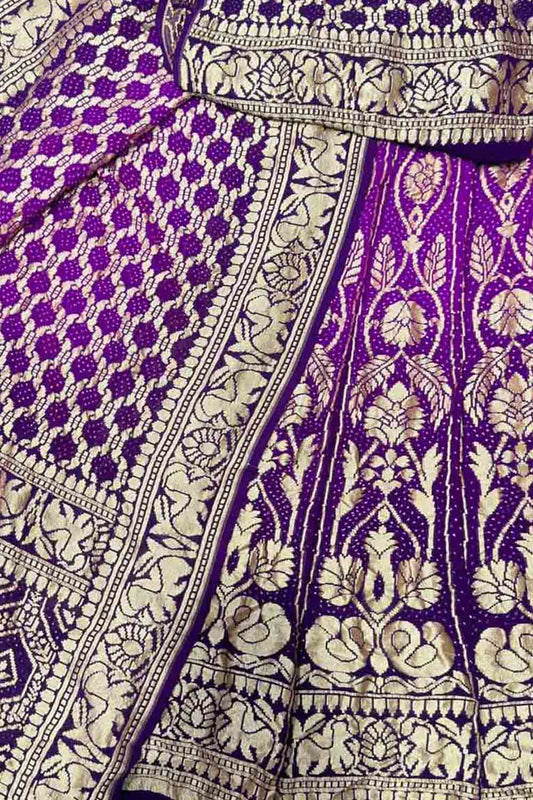 Exquisite Purple Banarasi Bandhani Georgette Lehenga Set