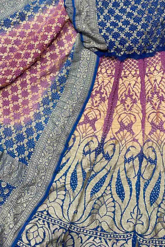 Stunning Purple & Blue Bandhani Georgette Lehenga - Luxurion World