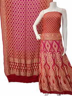Pink And Red Banarasi Bandhani Pure Georgette Unstitched Lehenga Set - Luxurion World
